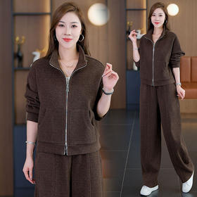 YM 8555-108时尚洋气立领开衫上衣阔腿裤两件套气质减龄套装