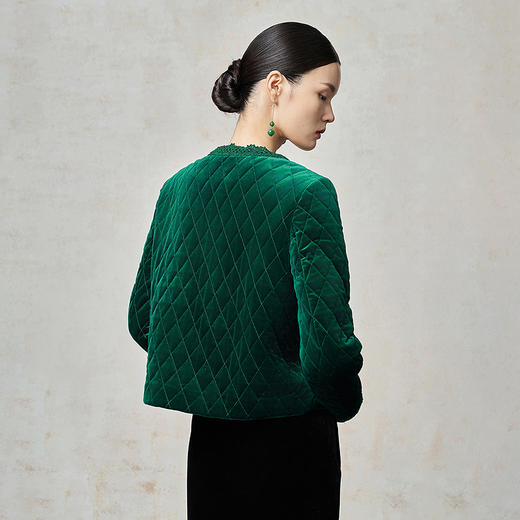 【林栖设计小店】丝绒棉衣手钩花边钉珠2025秋冬新款外套上衣1954045 商品图4