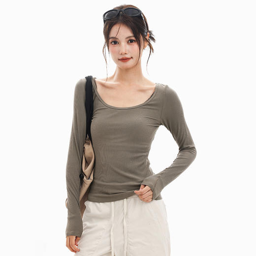 跃牌【周游世界】秋冬新款莫代尔韩系罗纹内搭上衣薄款修身短款长袖T恤TP0767 商品图0