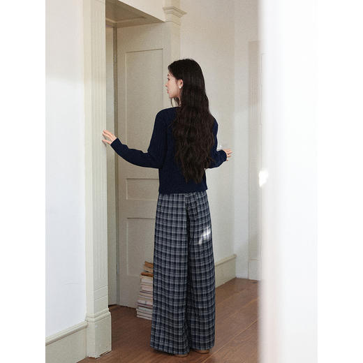 鹿向南「长廊漫步」复古蓝灰格宽松休闲裤女秋新款垂感直筒阔腿裤L58837 商品图3