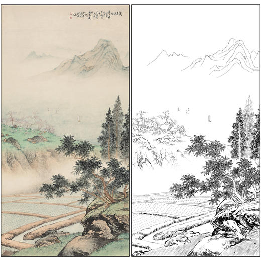 陈少梅山水人物工笔画白描底稿《江南春晓》临摹勾线高清打印稿SM40 商品图0