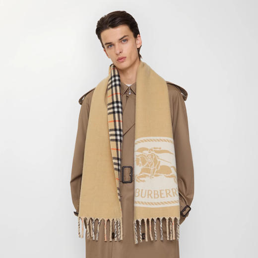BURBERRY 巴宝莉 中性双面两用骑士印章羊绒围巾 格子 8109751 A2021 商品图6