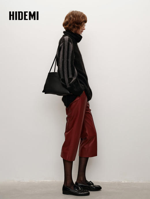 HIDEMI 大秀款进口绵羊皮极简6.5分裤喇叭皮裤 商品图8