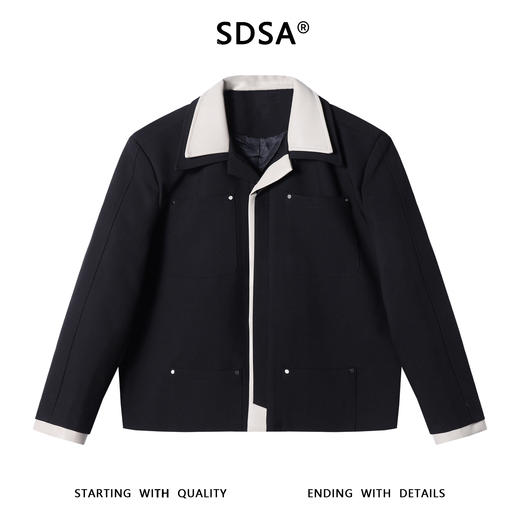 G703SDSA男士秋冬新款痞帅男装时尚多口袋拼皮翻领夹克外套百搭宽松 商品图1