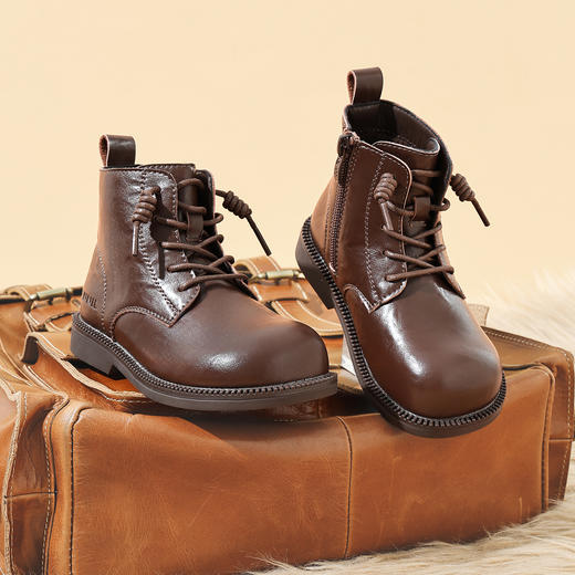 ANNIL/安奈儿童鞋女童侧拉链马丁靴加绒加厚女皮靴HG5408670 商品图1