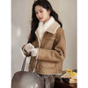 鹿向南「秋街夕阳」美拉德浅咖色短款外套女秋冬宽松皮毛一体上衣L58865 商品缩略图3
