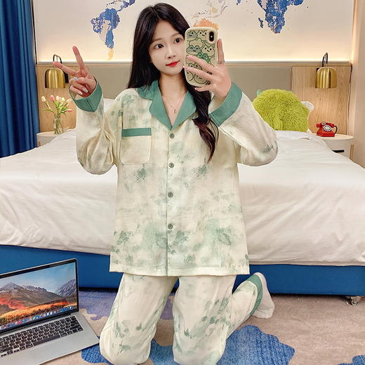 自然醒月汐（带胸垫）女士家居服云朵棉长袖长裤开衫睡衣QH 商品图14