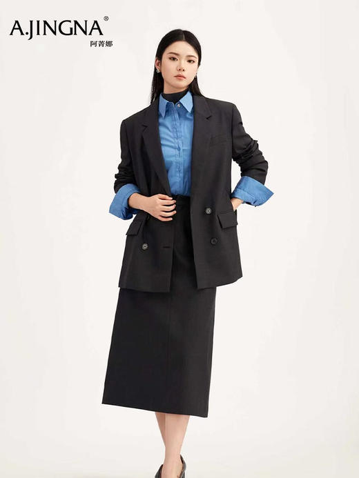 【商场同款】阿菁娜秋季新款缪缪蓝衬衫方领门襟打结抗皱透气通勤A30Q109017 商品图3