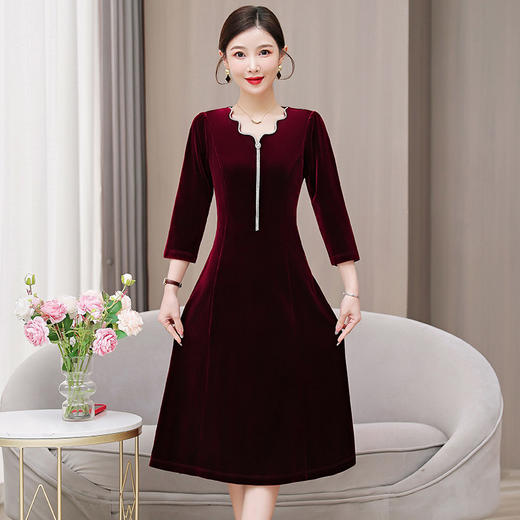 AHM yqwl5676丝绒礼服时尚复古小个子显瘦连衣裙 商品图3