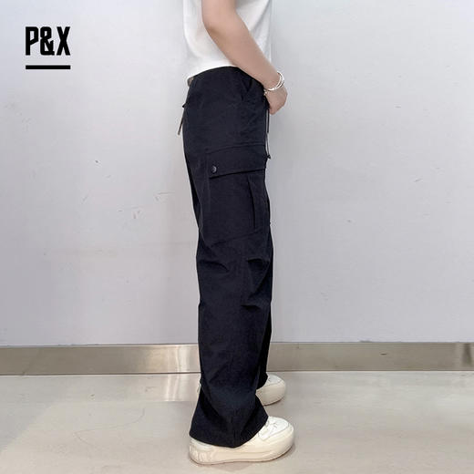 P&X设计师女装工装裤欧美风梭织腰带休闲长裤824109810 黑色 商品图2
