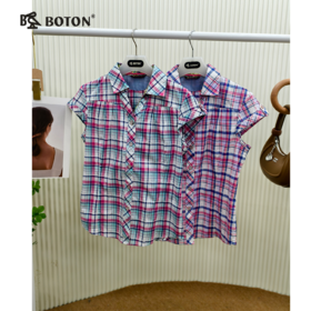 【第2件半价！尾货清仓不退换】波顿女士休闲格仔短袖衬衫LS735216
