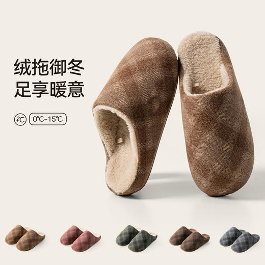 【36-44码】男/女士冬季棉拖鞋女棉拖室内居家男拖鞋防滑经典格纹保暖【WG25108W/M】 商品图0
