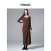 VIMAGE纬漫纪显瘦气质方领纽扣秋冬新款连衣裙V2407110 商品缩略图3