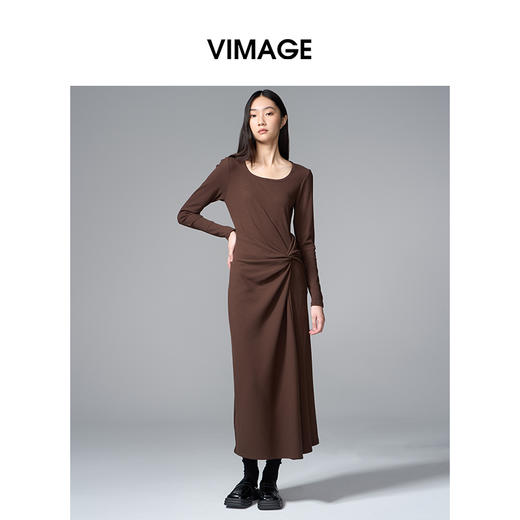 VIMAGE纬漫纪显瘦气质方领纽扣秋冬新款连衣裙V2407110 商品图3