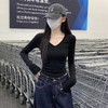 西遇修身打底衫女秋季新款纯色显瘦v领内搭正肩长袖t恤SS051680 商品缩略图0