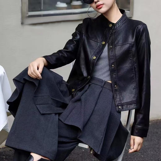 2025 秋冬新款 复古立领 机车风 PU皮衣皮夹克外套！ 商品图2