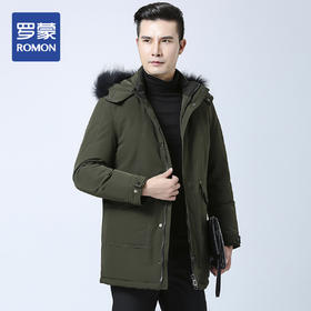 【断色特价】【90绒】罗蒙羽绒服男士中长款连帽休闲厚实保暖羽绒服男外套