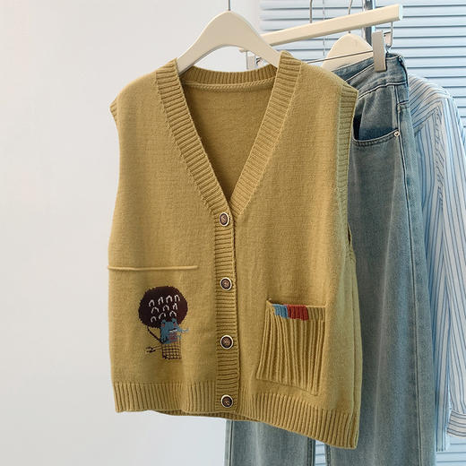 GYH 8290针织马甲开衫V领宽松叠穿毛衣坎肩 商品图2