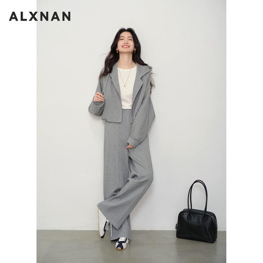 鹿向南「雨下屋檐」冷灰色连帽卫衣女早秋宽松慵懒感长袖开衫外套L58795SY 商品图0