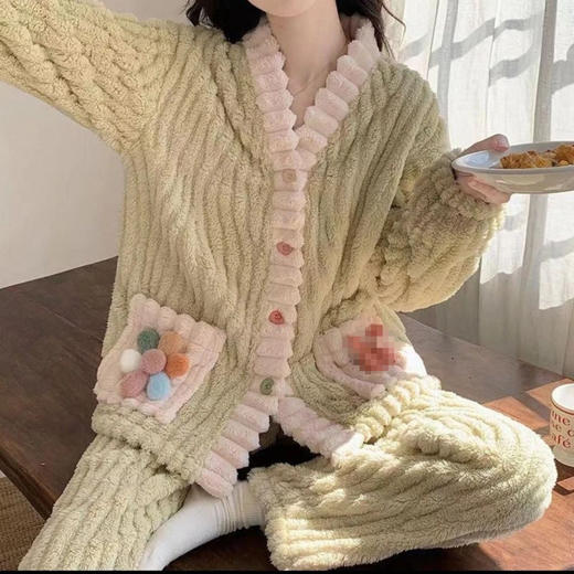 【蓬松柔软！防风蓄温】双面加厚，冬季珊瑚绒睡衣套装女秋冬加厚保暖开衫睡袍可外穿彩虹甜美睡衣家居服。rc 商品图0