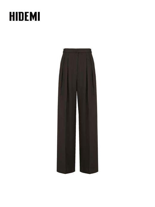 HIDEMI 精纺羊毛阔腿压褶西裤 黑色/乌木棕/深灰色 商品图6