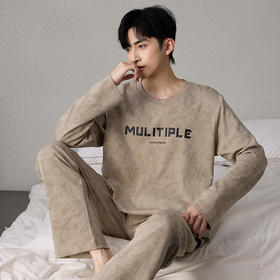 自然醒简叙男士家居服牛奶丝长袖长裤套头睡衣QH