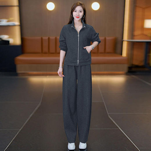 YM 8555-108时尚洋气立领开衫上衣阔腿裤两件套气质减龄套装 商品图3