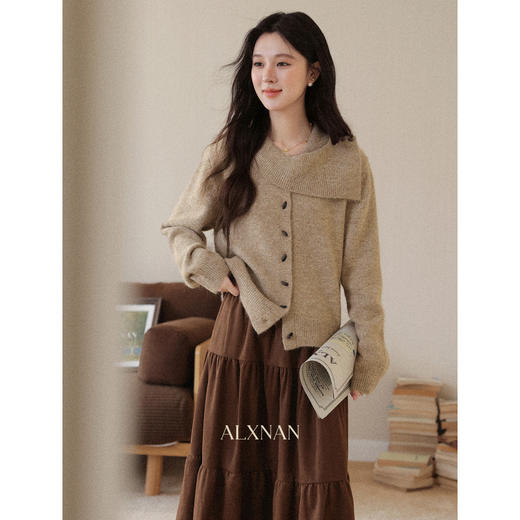 鹿向南「星辰絮语」慵懒风设计感咖色长袖毛衣女初秋宽松显瘦上衣 商品图1