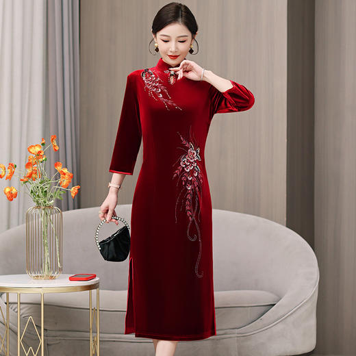 AHM yqwl5652新国风礼服裙气质优雅丝绒连衣裙 商品图1