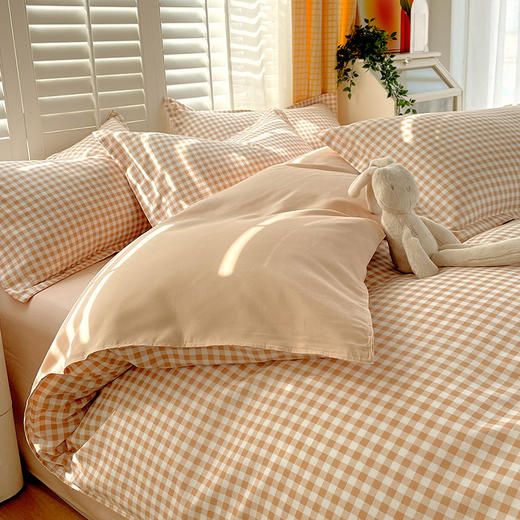 【享受自然舒睡 裸睡触感】日式无印良品同款被子纯水洗棉床上四件套磨毛格子良品床笠款学生宿舍三件套四件套床上用品 商品图9