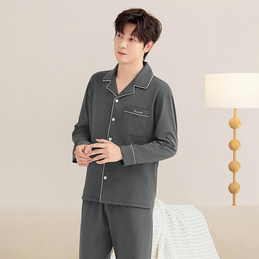 影与月白 男士家居服(VIP)【100%纯棉】经典翻领男士长袖舒适纯棉睡衣套装可外穿家居服 商品图4