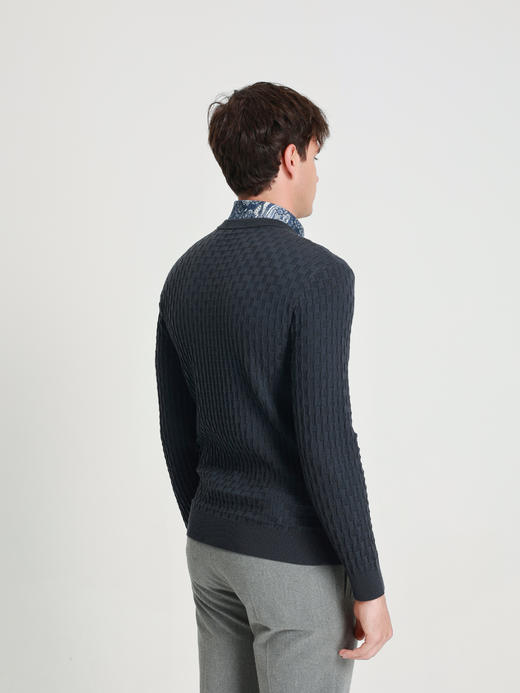 callisto星空蓝巴素兰羊毛棋盘格提花毛衣 商品图4