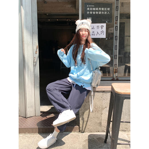 【179元任选2件】最后一波现货！蓝色刺绣无帽圆领套头卫衣 商品图1