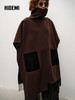 HIDEMI 大秀款进口山羊绒立领麂皮拼接流苏廓形斗篷无袖大衣外套 灰黑色 商品缩略图4
