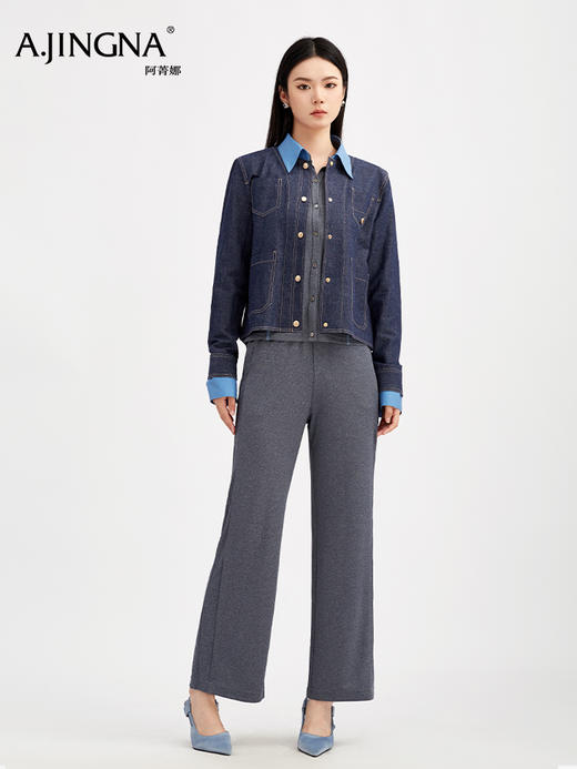 【商场同款】阿菁娜秋季新款棉汉麻牛仔开衫小香风圆领截短设计透气挺阔A30Q107003 商品图2