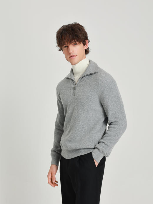 callisto海豚灰美丽诺羊毛海军领拉链毛衣 商品图3