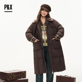 P&X设计师女装2025冬季宽松韩版长款羽绒服825424033 咖色
