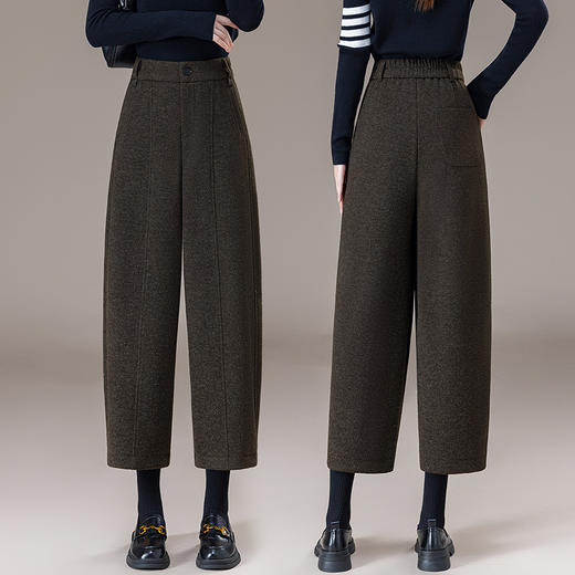 YM 5113-72气质减龄毛呢弯刀阔腿裤显瘦九分裤 商品图2