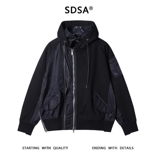 SDSA男士秋冬新款痞帅男装小众拼接多拉链立领连帽夹克外套简约潮 商品图1
