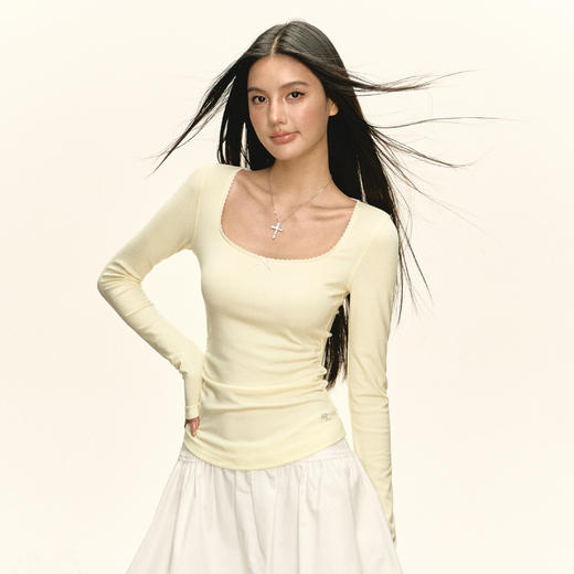 Ariseism 美式复古4色u领长袖t恤女秋季新款上衣 商品图3