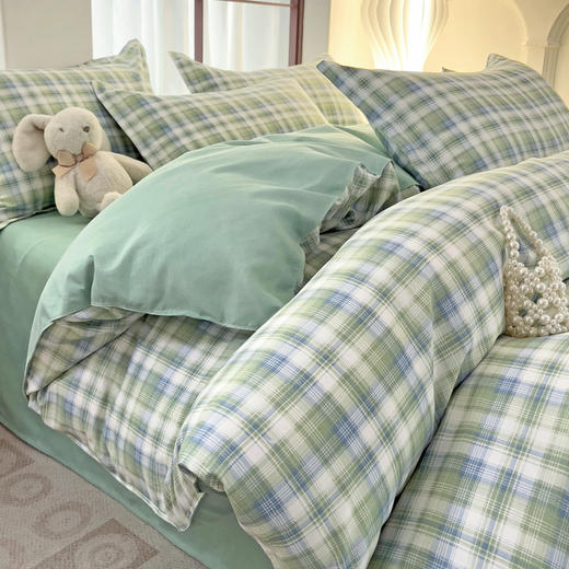 【享受自然舒睡 裸睡触感】日式无印良品同款被子纯水洗棉床上四件套磨毛格子良品床笠款学生宿舍三件套四件套床上用品 商品图8