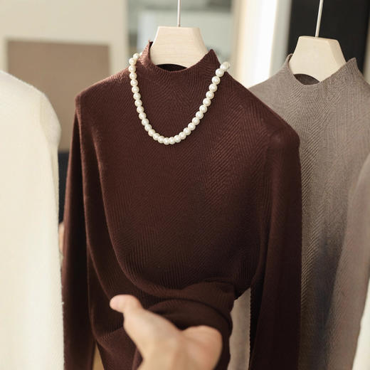 可机洗！60支超细精纺全羊毛衫鱼骨纹显瘦无缝针织衫女秋新款！ 商品图1