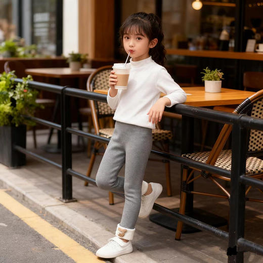 【39.9元2件】贝舒嘉女童深秋加绒打底可外穿长裤女孩秋冬新款可爱薄绒修身裤90-150 商品图0