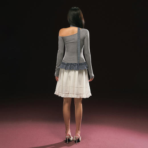 Ariseism 美式复古斜肩长袖T恤女秋季新款修身上衣 商品图4