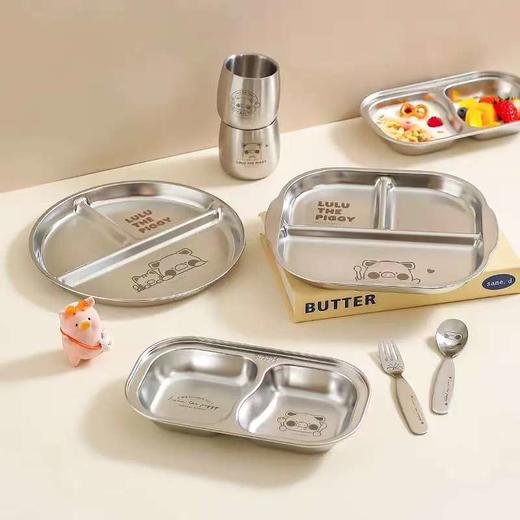 4楼Eubelle欧蓓 川岛屋&LuLu猪联名 儿童分格餐盘子不锈钢防摔 活动价：13.8-35.8元 商品图1