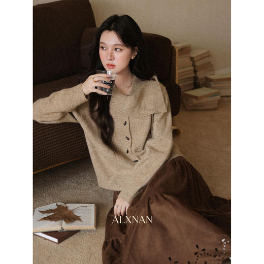 鹿向南「星辰絮语」慵懒风设计感咖色长袖毛衣女初秋宽松显瘦上衣 商品图0