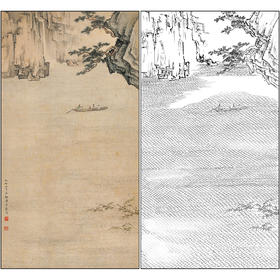 陈少梅山水人物工笔画白描底稿《赤壁夜游》临摹勾线高清打印稿SM46