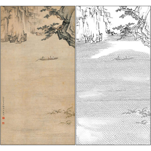 陈少梅山水人物工笔画白描底稿《赤壁夜游》临摹勾线高清打印稿SM46 商品图0