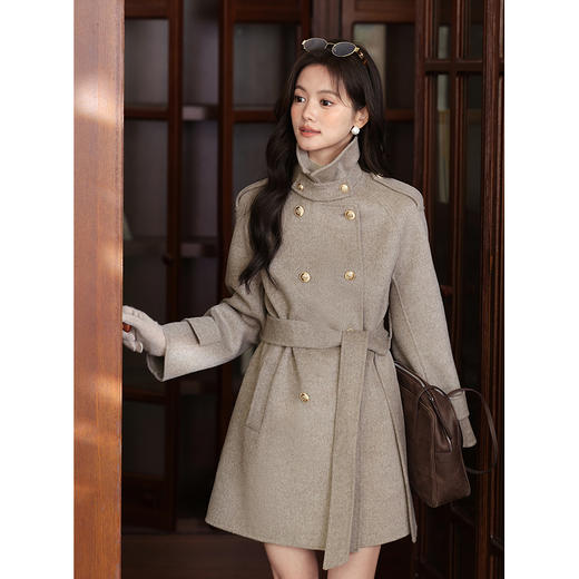 鹿向南「都市画报」高级感驼色毛呢外套女秋冬新款气质中长款大衣 商品图2