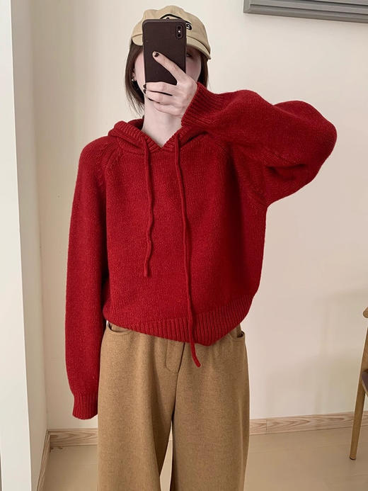 【YW】无忧购 【甄选】韩系秋冬抽绳连帽设计感卫衣针织衫宽松慵懒套头女式毛衣 412-17（截单后3-5天发货） 商品图4